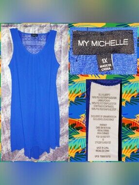 My Michelle brand Royal Blue Soft Woven Tank Dress w/Sheer Lace Back 1X(14/16)